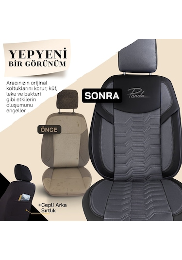 Panda Berlin Serisi Jakar Kumaş Oto Koltuk Kılıfı - Füme - Siyah