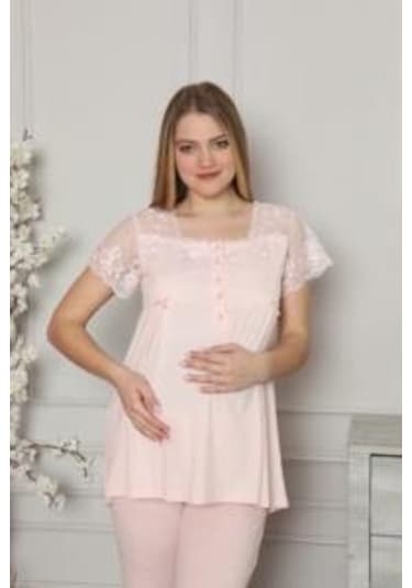 Limissi 2208 Pembe Hamile Lohusa Dantelli Pijama Tk