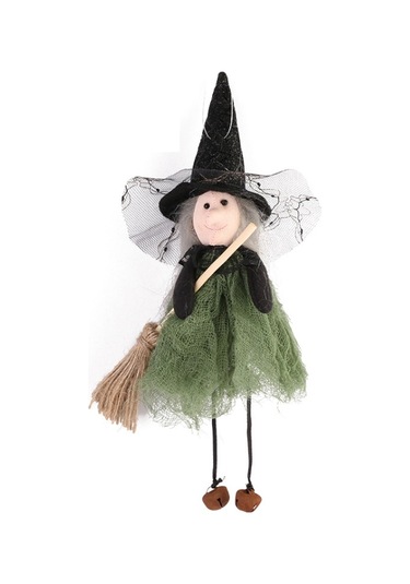 Cadılar Bayramı Süpürge Cadı Bebek Kolye Festivali Parti Sahne Turuncu Yeşil Mor