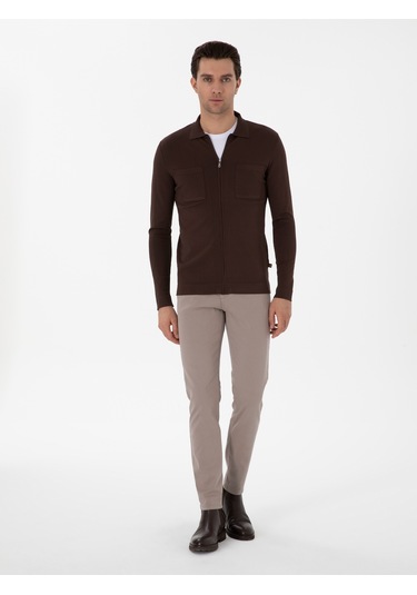 Cacharel Vizon Slim Fit Kanvas Pantolon Kahverengi