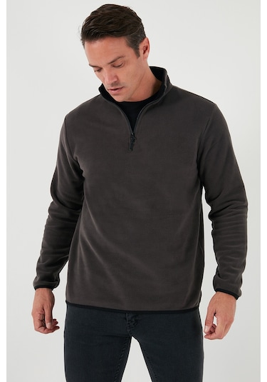 Buratti Slim Fit Yarım Fermuarlı Dik Yaka Erkek Polar 5906003 Füme