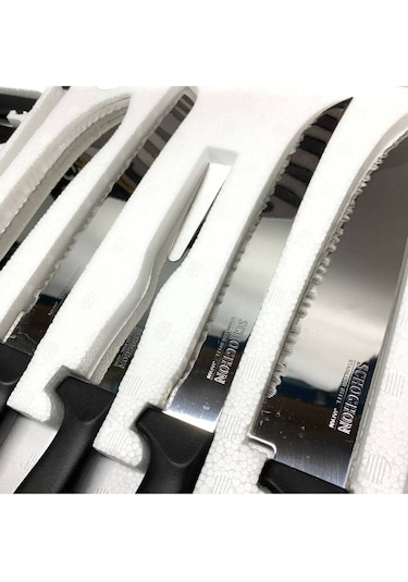 Shogun Japon Malı Tırtıklı Bıçak Seti Keskin Ağızlı Paslanmaz Mutfak Bıçağı Set 17 Parça Günlük Gri - Siyah