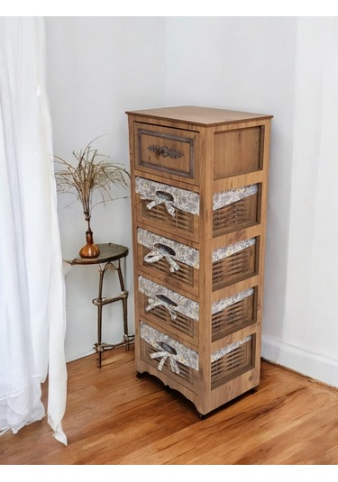 Ahşap 5 Çekmeceli Yıkanabilir Bezli Sebzelik Atlantik Çam