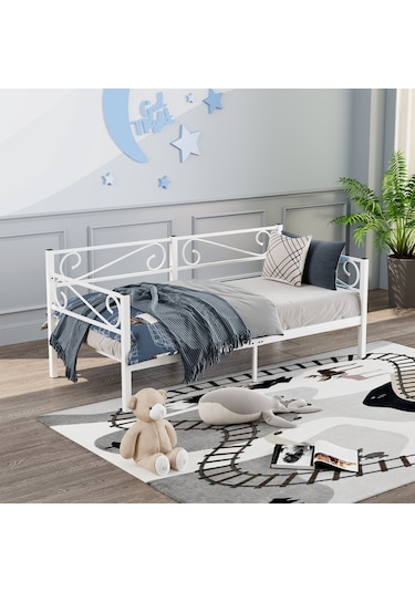 Luna Daybed Metal Karyola Beyaz Ölçü Seçenekli Tek Kişilik