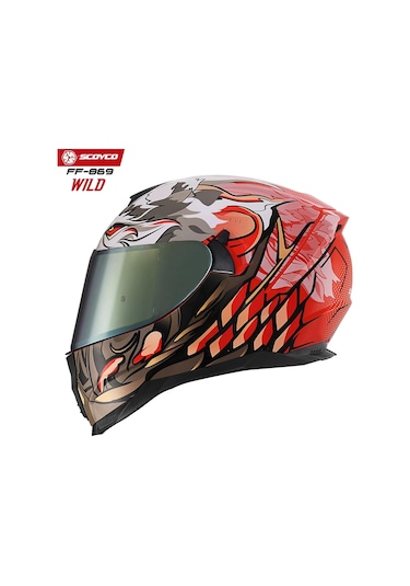 Scoyco FF-869 Wild Sarı Camlı Güneş Vizörlü Kapalı Kask Beyaz - Gri - Turuncu