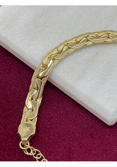 14 K Renginde Kalın Örgü Model Gold Bileklik Gold