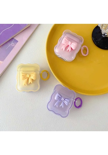 İphone Pro/pro2 Nesil Uyumlu Koruyucu Bluetooth Kulaklık Kılıfı Figürlü Fiyonk Mor Airpods Pro/pro2 Nesil