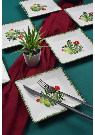 Piatti Naturali 6'lı Kaktüs Tatlı Tabak Seti Sunum Servis Pasta 15 Cm