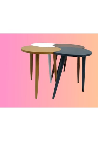 Zigon-Orta Sehpa Takım Hilal Model Parlak Çok Renkli Kayın Torna