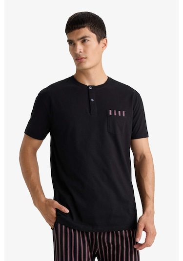 Defacto Pijama Takımı Regular Fit Kısa Kollu Üst Çizgili Uzun Alt F4884ax25aubk81 Siyah