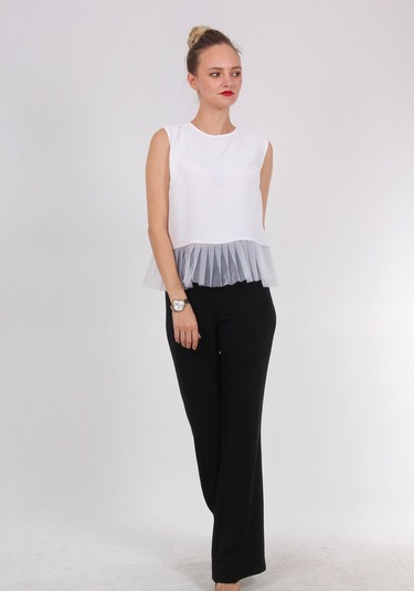 Kadın Inci Düğme Detaylı Peplum Bluz Frn1102 Beyaz