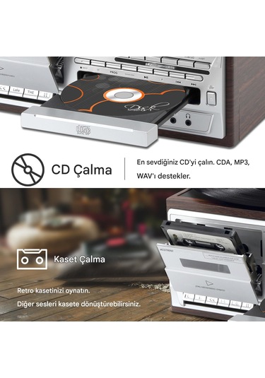 Knstar KN-110 Bluetooth CD Kaset USB Radyo Özellikli Pikap Siyah