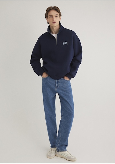 Mavi - Mavi Logo Baskılı Yarı Fermuarlı Lacivert Sweatshirt 0s10208-70497 Lacivert