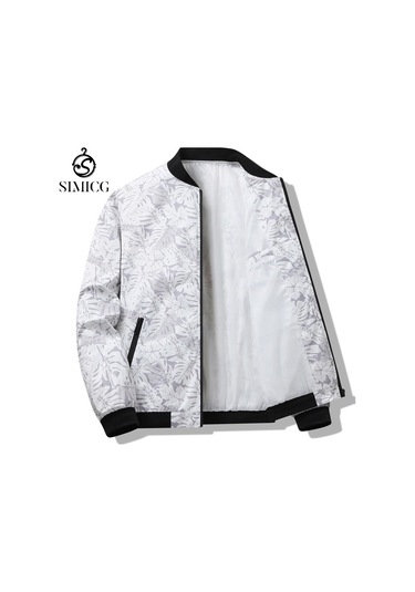 Erkek İlkbahar Ve Sonbahar Beyzbol Yaka Uzun Kollu Günlük Hırka Ceket Beyaz