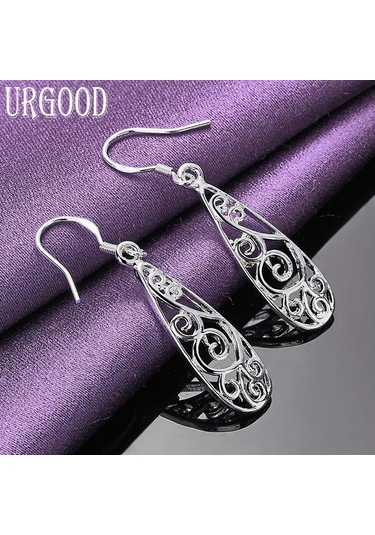 925 Ayar Gümüş Vintage Geometri Damla Küpe Takı