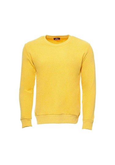 Wessi Sarı Desensiz Bisiklet Yaka Sweatshirt Sarı