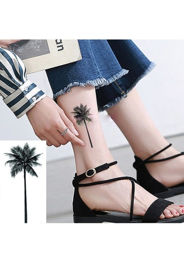 Geçici Dövme Hindistan Cevizi Ağacı Palmiye Ağaç Su Geçirmez Geçici Ufak El Kol Dövmesi Tattoo