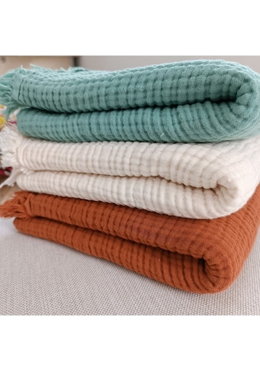 %100 Pamuklu 4 Kat Müslin Bebek Battaniyesi 90x120 Cm - Kiremit Mevsimlik Bebek Örtüsü - Oscar Kiremit