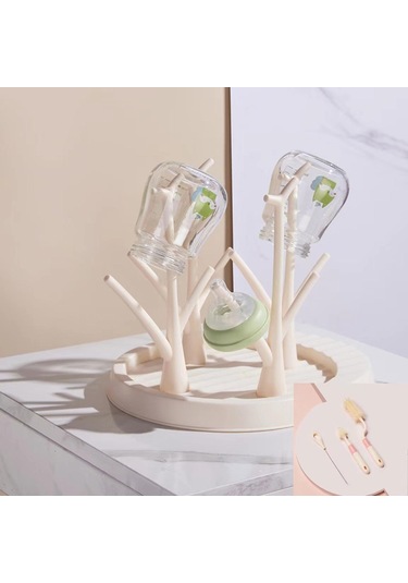 Suntek Biberon - Şişe Fırça Seti ve Kurutma Standı Bej