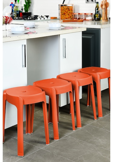 Kaymaz Ayaklı İç İçe Geçebilen Plastik Tabure 4 Adet-turuncu