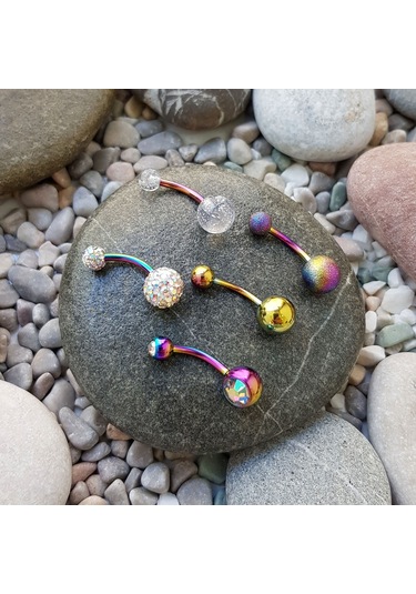 Chavin 5 Adet Multicolor Cerrahi Çelik Göbek Piercing En48Ml Çok Renkli