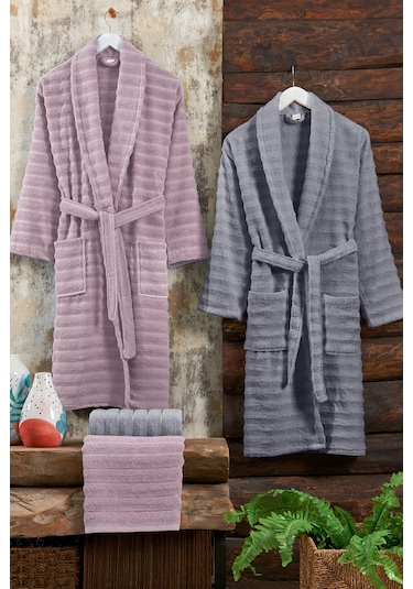 Elart Soft Bornoz Aile Seti Hamam Seti 4 Parça 70x135 Cm Gülkurusu-gri Gülkurusu