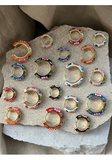 Pembe Mineli Üçlü Küpe