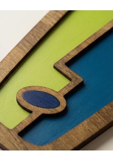 Modern Picasso Tarzı Ahşap Duvar Mask Mdf - Mavi Yeşil Soyut Geometrik Yüz Dekoru 1