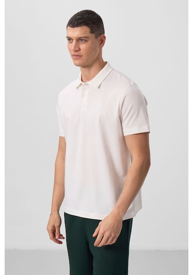 Tommy Life Ekru Basic Göğüs Logolu Standart Kalıp Triko Polo Yaka Erkek T-shirt - 87768 Ekru