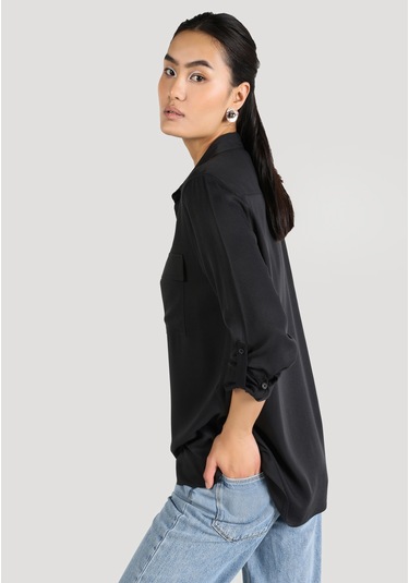 Colins Regular Fit Cepli Antrasit Kadın Uzun Kol Gömlek Cl1053348 Antrasit