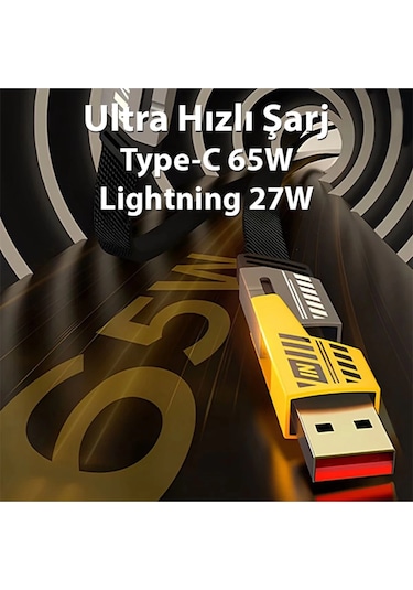 Buğz 4in1 Type-c 65w To Usb-a + Type-c To Lightning 27w Hızlı Şarj Kablosu Siyah