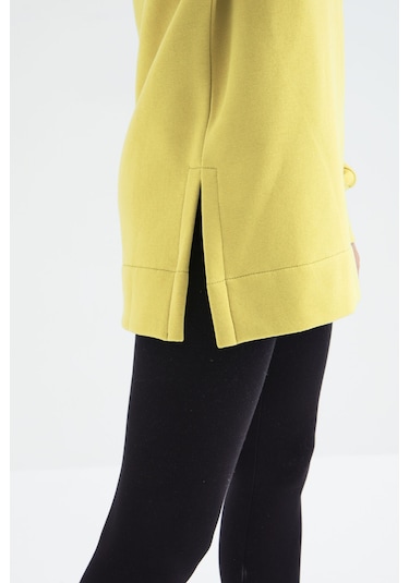 Tommy Life Limon Reglan Kol Basic Kapüşonlu Oversize Sweatshirt Tunik - 97242 Limon Sarısı