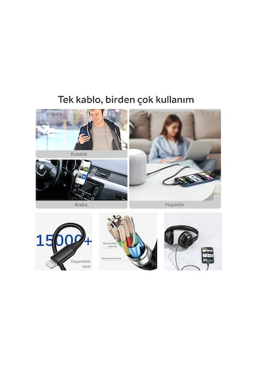 Woyax Type-C to Aux Stereo 3.5 MM Ses Kablosu 1.2 M