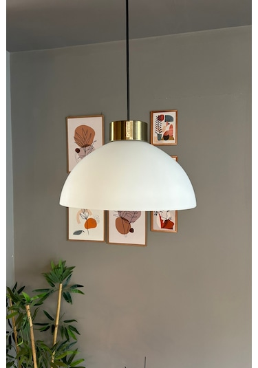 Perry Beyaz Cam Tekli Avize Plafonyer Başlık Retro Sarkıt Lamba Restoran Salon Aydınlatma Beyaz