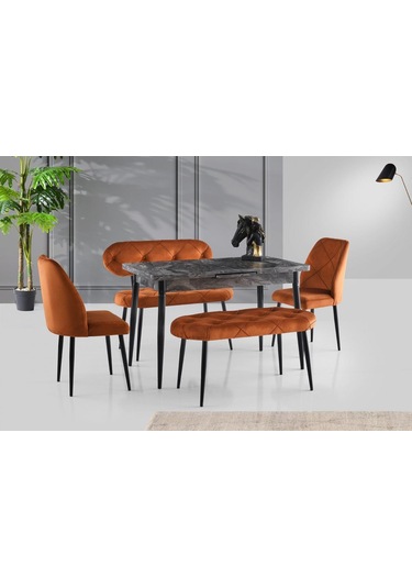 Ay Masa Ve Sandalye Bench Takımı, Kiremit Siyah, 120x70 Siyah