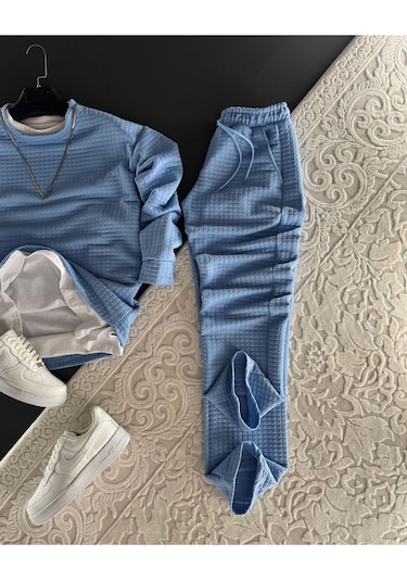 Hırsch Kareli Kapitone Alt Üst Takim Mavi