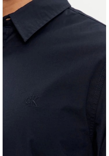 Calvin Klein Erkek Pamuklu Slim Fit Lacivert Gömlek Mavi