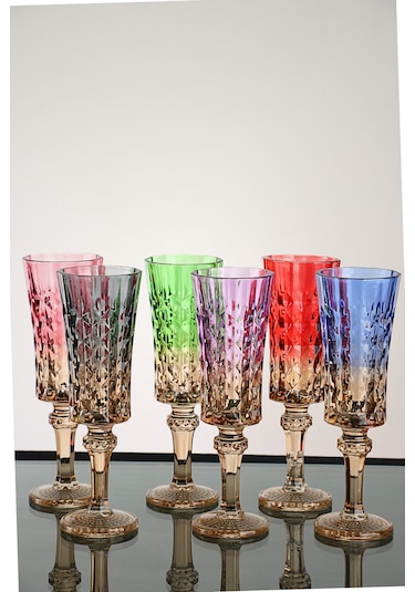 Çift Renk Flüte 6'lı Kristal Ayaklı Kahve Yanı Su Bardağı