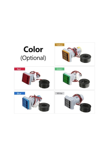 Pazly Küçük Kare Dijital Voltampermetre - Ac 60-500v / 0-100a, 3 Led Ekran, Frekans Ve Akım Göstergesi
