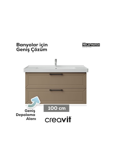 Creavit D20 100 Cm İki Çekmeceli Lavabo Dolabı Dafne Lake Kapak Dafne