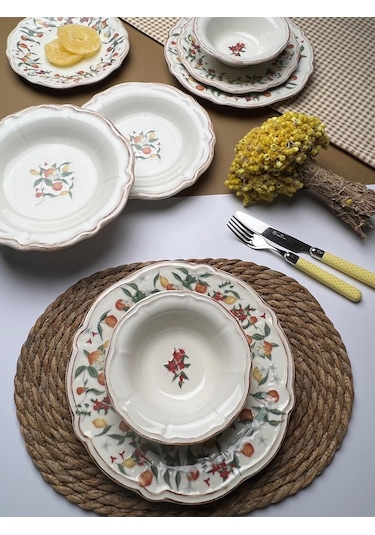 Tabak Evi Fulya Food Garden Porselen Yemek Takımı 6 Kişilik 24 Pa