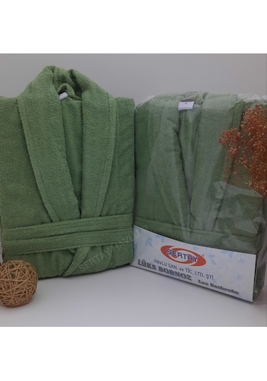 Sertay Havlu %100 Pamuk Bukle Lüks Tek Bornoz S0093 Yeşil