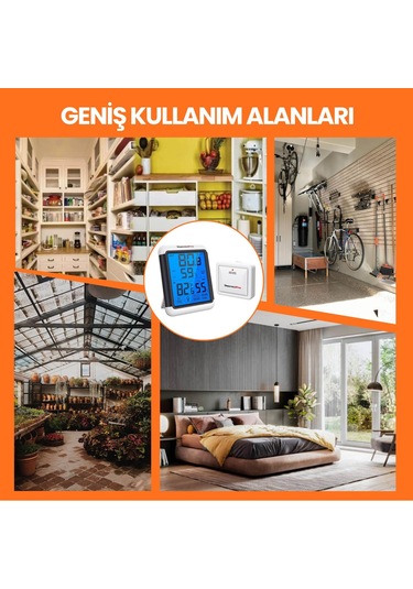 ThermoPro TP65 Dokunmatik Işıklı Geniş Ekran İç ve Dış Mekan (Sensörlü) Dijital Sıcaklık ve Nem Ölçer