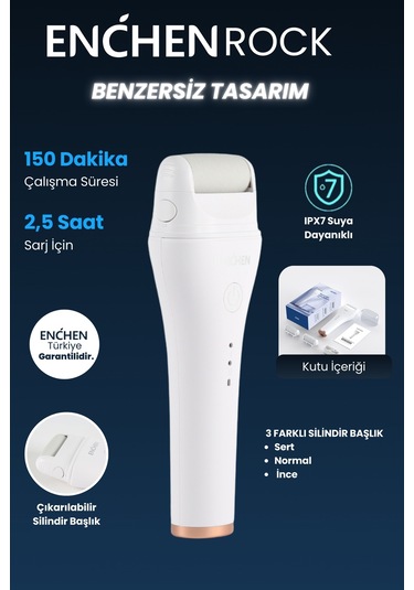 Enchen Rock 2 Kademeli 3 Silindir Başlıklı Suya Dayanıklı Şarjlı Nasır Törpü Ayak Bakım Cihazı