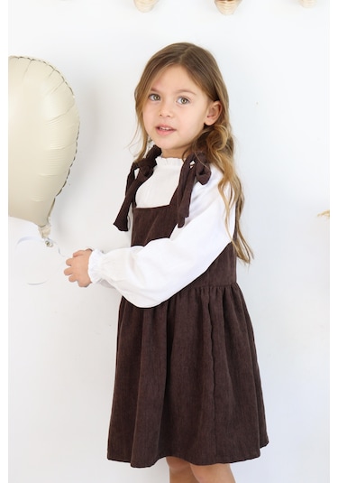 Fitilli Kadife Elbise İkili Takım kahverengi