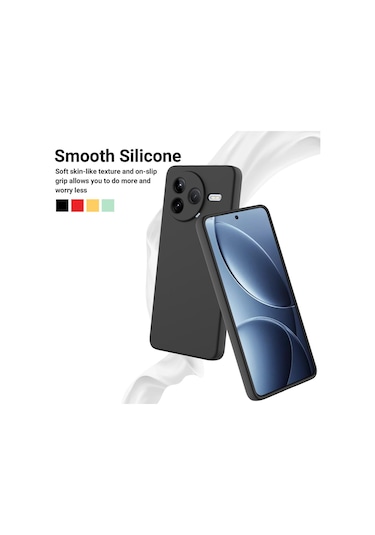 Xiaomi Poco F7 Pro İçin Düz Renk Sıvı Silikon Damlamaz Tam Kapsama Telefon Kılıfı Siyah