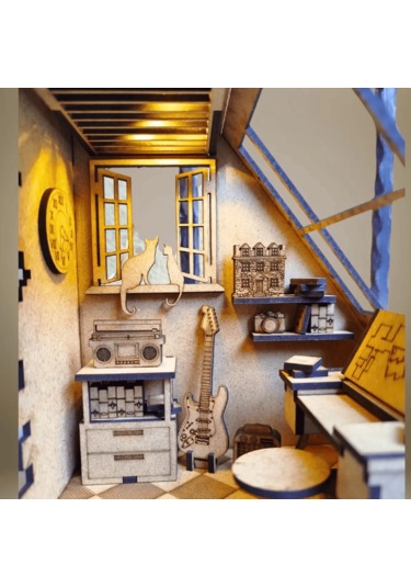 Mini Study Room Ahşap Maket Seti Dıy Book Nook Çalışma Odası Kitaplık Dekoru