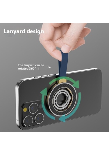 Çinko Alaşımlı Silikon Manyetik Tutucu Halka Toka Karbon Fiber Desen Dönen Çift Taraflı Manyetik Telefon Kickstand - Siyah