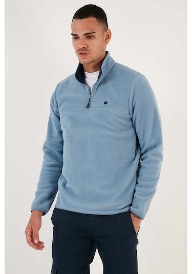 Buratti Slim Fit Anti-Pilling Tüylenme Yapmayan Bato Yaka Kışlık Şardonlu Erkek Polar 5906001 Açık Mavi