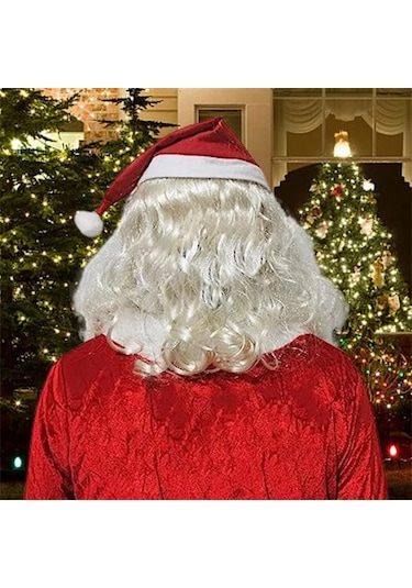 Kırmızı Noel Şapkası Ve Sakallı Lateks Gerçekçi Noel Baba Maskesi